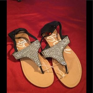 Black with Silver Bling Thong Sandals...New!